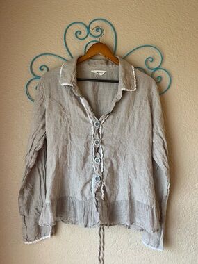 Lightweight Linen Button-Front Blouse in Oatmeal